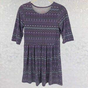 Faded Glory Purple-Turquoise-White Dress with Elbow-Length Sleeves Girls Size XL